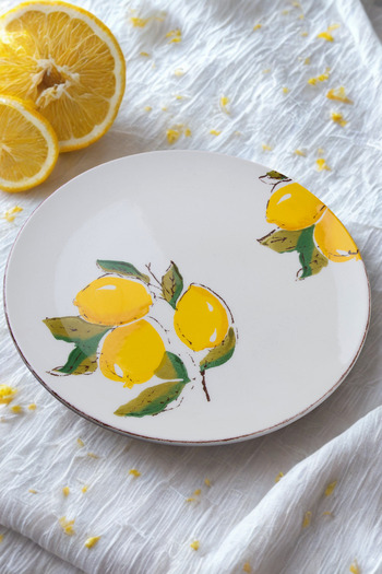 Manaferra Lemon Pattern Handmade Organic Serving Plate Set of 26 cm