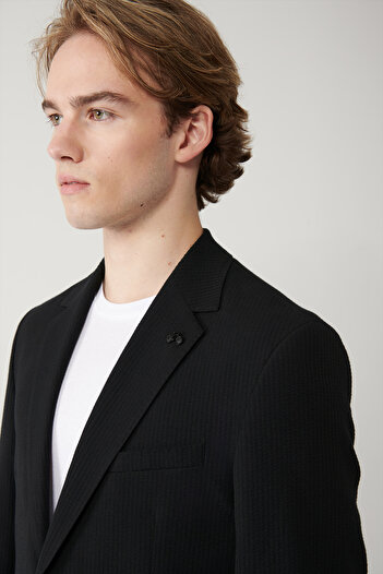 Avva Men's Black Slit Unlined Flexible Fabric Jacket A41Y4000