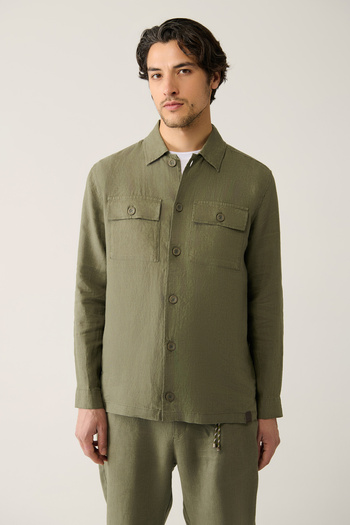 Avva Men's Khaki Classic Collar 100% Linen Shirt A41Y2087