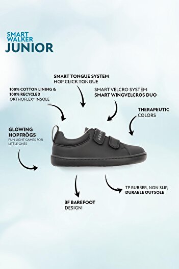 HOPFRÖG smart Walker Junior - super Matte Black Barefoot Kids shoes