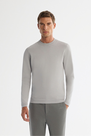 Avva Men's Gray High Crew Neck Rayon Knitwear Sweater A42Y5001
