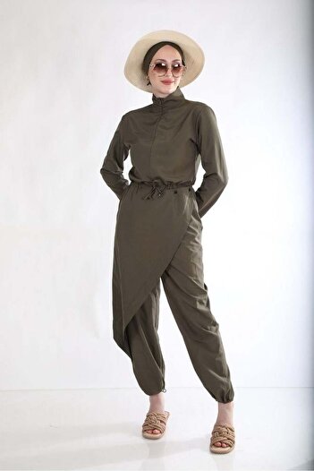 NS TASARIM MAYO Allerli Khaki Design Hijab Jumpsuit Swimsuit
