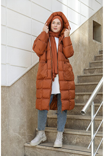 sefamerve 7001-08 Model Copper Quilted Puffer Jacket with Zipper