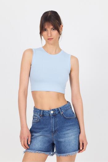 Rays Μπλε Crew Neck Crop Tank Top 9189M