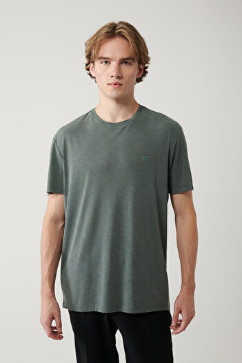 Avva Men's Khaki Crew Neck Bi-Stretch Soft Touch Basic Regular Fit T-Shirt B001031