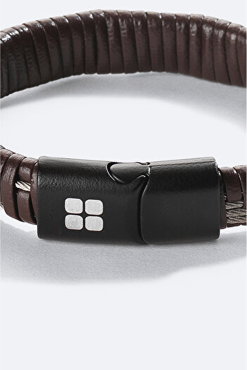 Avva Men's Leather Bracelet - Brown Hematite, A41Y9614