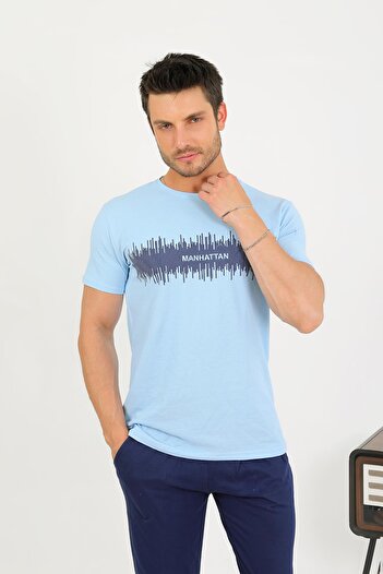 Akbeniz Men's Cotton Short Sleeve Pajamas Suit Blue 6875