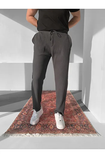 NO1 KONSEPT Men's Anthracite Corded Comfortable Ottoman Fabric Trousers
