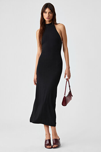 GRIMELANGE Jojose Women's Turtleneck Sleeveless Regular Black Dress