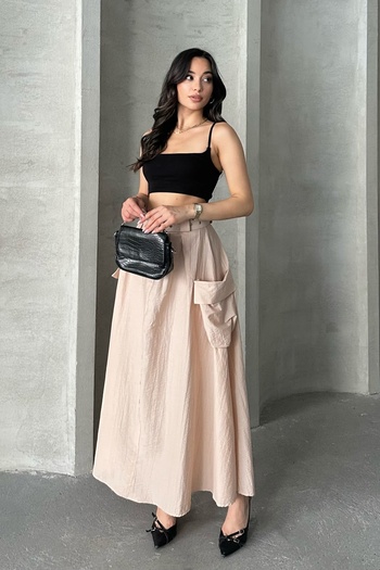 MD trend Women's Belted Big Pocket Detailed Skirt