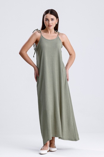 MD trend Women's Shoulder Strap Tie Long Dress