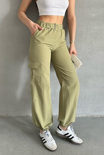 MD trend Women's Cargo Pocket Belted Jogger Pants