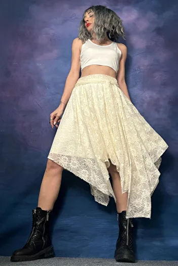 Quincey Ecru lace asymmetric skirt