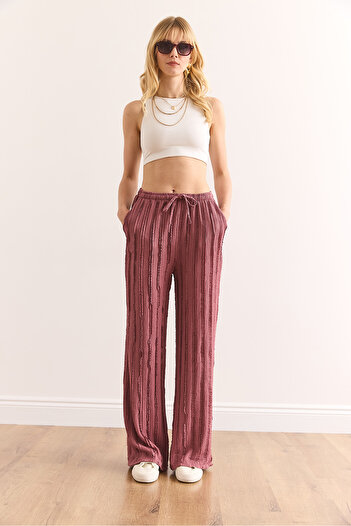 Olalook Women's Dusty Rose Textured Elastic Waist Pocket Draped Trousers Pnt-19000333