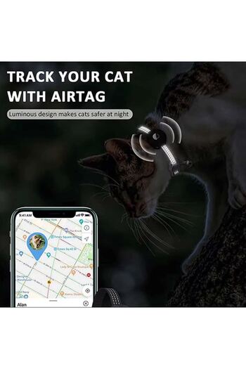 REDz Accessories Cat Collar with Case for Airtag, Reflective, Integrated Bell, Textile, Black