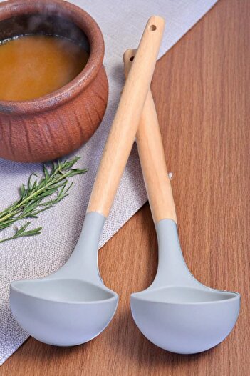 Home Silicone Ladle with Bamboo Handle - Serving Ladle