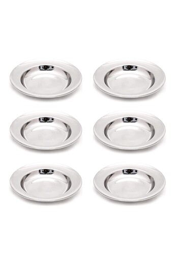 Melrich Stainless Steel Deep Soup Plate 6 Pcs - Thick Glossy 20 Cm