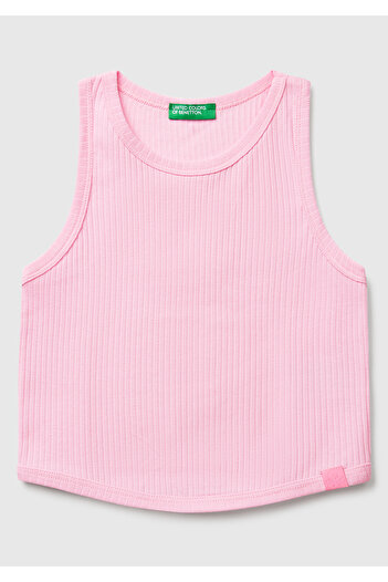 United Colors of Benetton Girl's Pink Corduroy Crop Tank Top