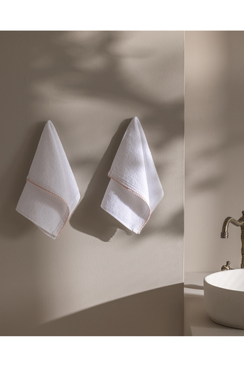 Madame Coco Aveline Crocheted 100% Cotton 2-Piece Hand Towel - White/Powder
