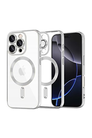 SKYDDAR INNOVATION Husă pentru iPhone 16 Pro Max, Luxury Shield Magsafe, protecție antișoc, argintie, set autocolante