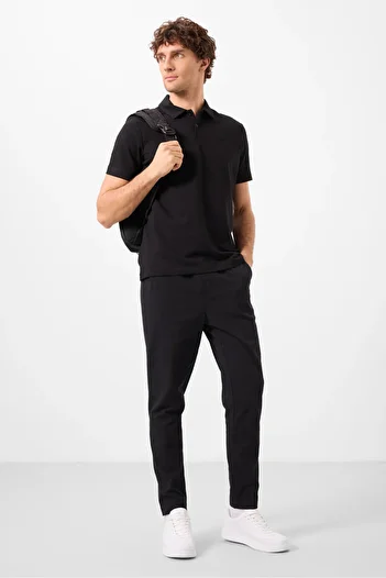 TOMMY LIFE Black Standard Fit Woven Lightweight Stretchy Chino Men's Trousers - 82180