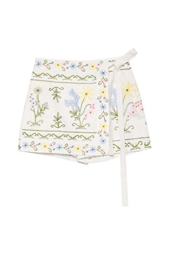 Quzu Embroidered Double Breasted Shorts Skirt