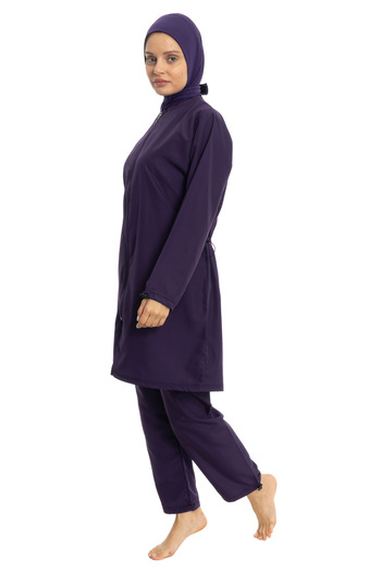 LEOMA Fully Covered Water Repellent Quick Drying Side Adjustable Parachute Fabric Zippered Hijab Swimsuit