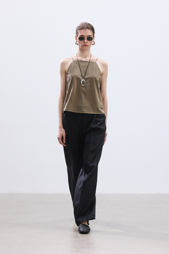 BE BLUE Black Pleated Linen Pants