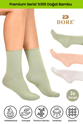 Dore Original Women's 3 Pairs Premium Soft Comfort Model Elasticless & Seamless Bamboo Socket Socks Set of 3