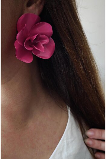 VOBEEYKU Pink Color Brand Model Flower Earrings