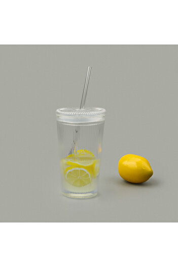 Paçi Glass Corner Glass with Straw - Transparent - 1 Lt