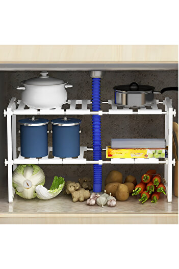 Herum Kitchen shelf with 2 shelves, extendable, for storage, White, 50-70 x 26 x 38 cm