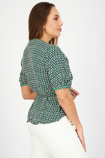Tommy Hilfiger Women V-neck Short Sleeve Allover Print Wrap Tops, Green