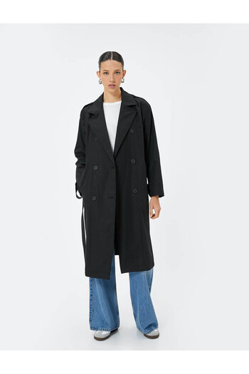 Koton Long Pocket Double Breasted Collar Trench Coat