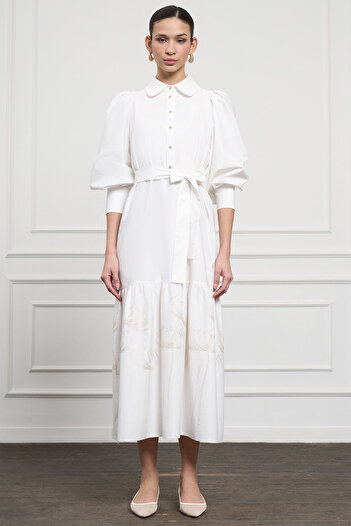 Nuss Button Detailed Dress 2051 Ecru