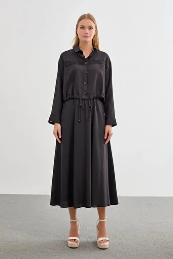 Zühre Lace Detailed Black Double Suit Tk-1266