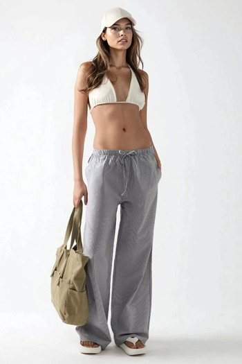 Hiccup Striped Cotton Trousers with Elastic Waist