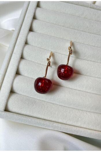 Orvix Accessories Summer Messenger Single Cherry Earrings Summer Earrings Vintage Earrings Evening Earrings Gift Earrings