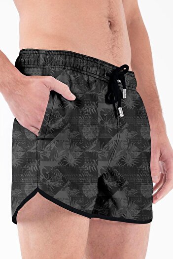 Miami Beach Mini Model Water Repellent Digital Printed Short Length Men's Beach Sea Shorts Swimsuit - 279-Black