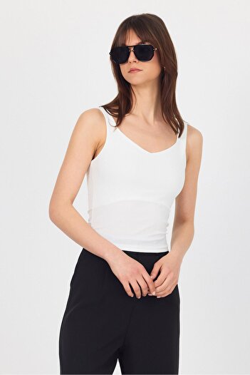 Rays Ecru Thick Strap V-Neck Blouse 13293