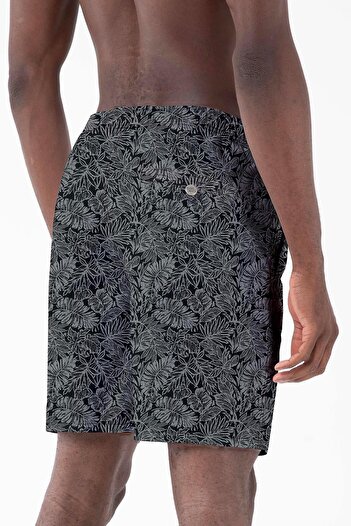 Miami Beach Long Length Model Water Repellent Digital Printed Men's Beach Shorts Swimsuit - 243-Black