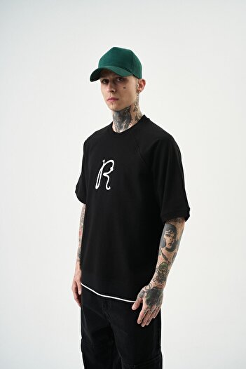 Respire Ανδρικό R Κεντημένο Oversize T-Shirt Μαύρο