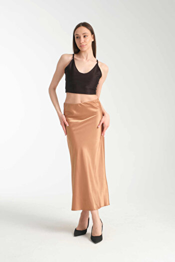 İLKCET MODA Satin Fabric Midi Length Women's Skirt