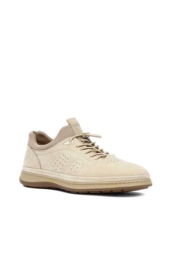 Celal Gültekin Erkek Bej Bağcıklı Kalın Tabanlı Nubuk Deri Sneaker