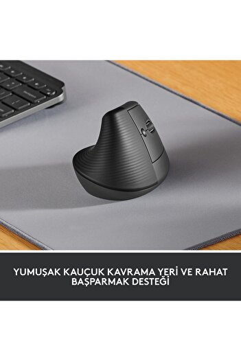 logitech Lift Sessiz Kablosuz Ergonomik Dikey Mouse, Siyah 910-006473