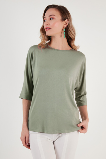 Lela Crew Neck Three Quarter Sleeve Blouse Bluz 5861416 Y