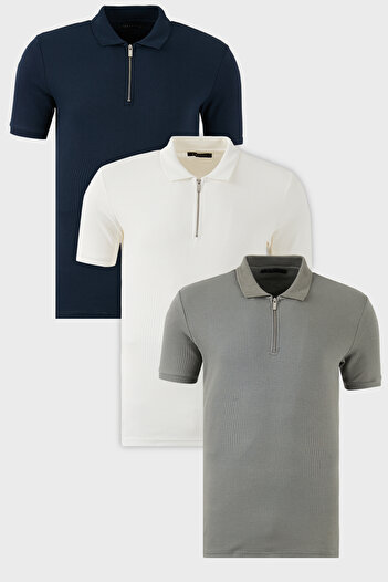 Buratti Cotton Regular Fit Half Zipper 3 Pack Polo Neck t Shirt Men's Polo Neck t Shirt 590