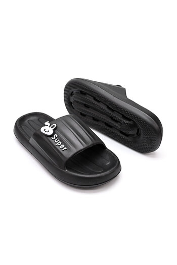 Tmall Women's Slippers, Foam, Lightweight With Bunny Print, Pd1041, Black