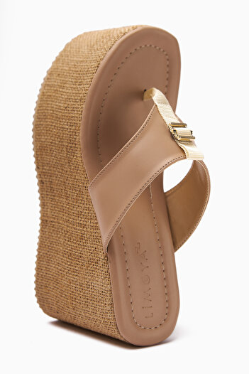 Limoya Tania Nud Flip Flops Straw Sole Wedge Heeled Women's Slippers