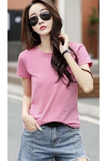LA GULER Pink Summer 100% Organic Cotton Relaxed Cut Wide Fit Crew Neck Oversize Combed Cotton T-Shirt